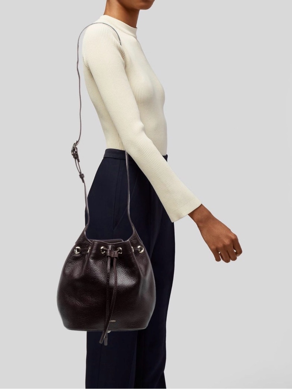 Anine Bing Pebbled Leather Drawstring Bucket Bag